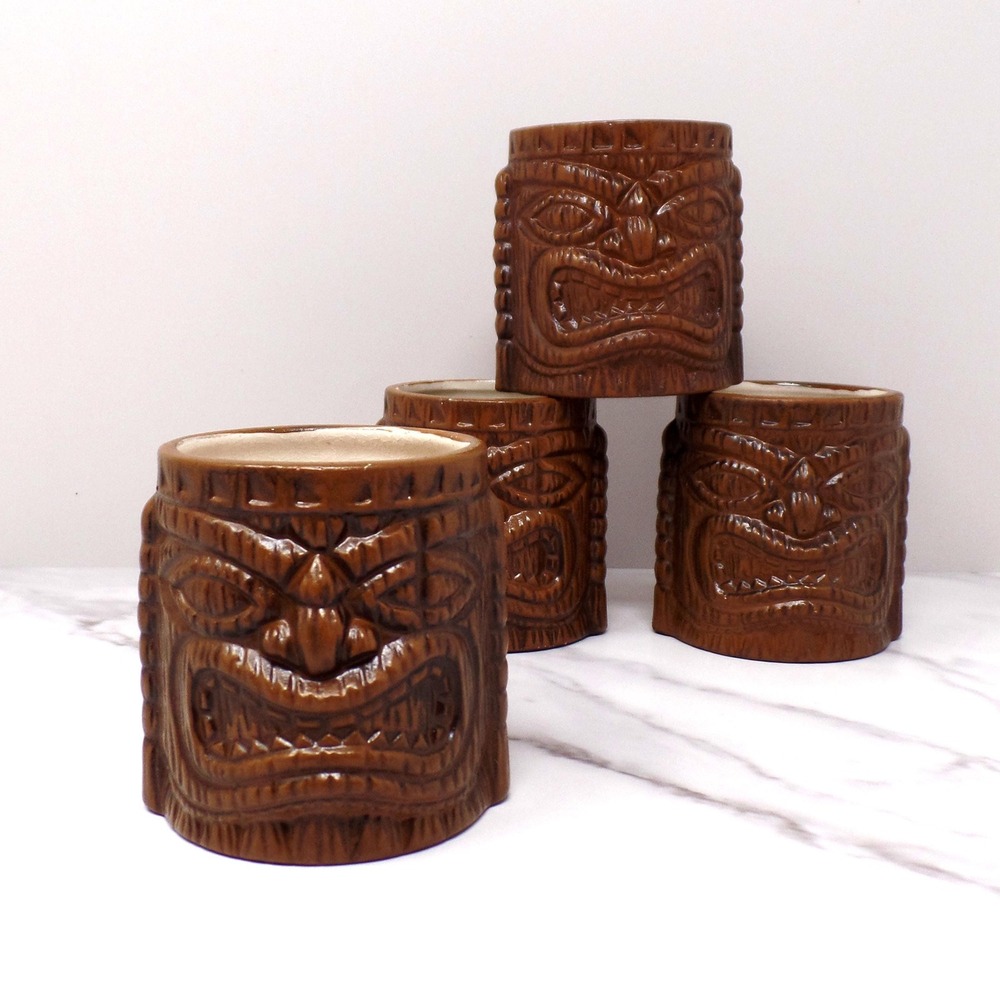 Vintage Quon Quon Ceramic Tiki Cups, set of 4 (1960s)